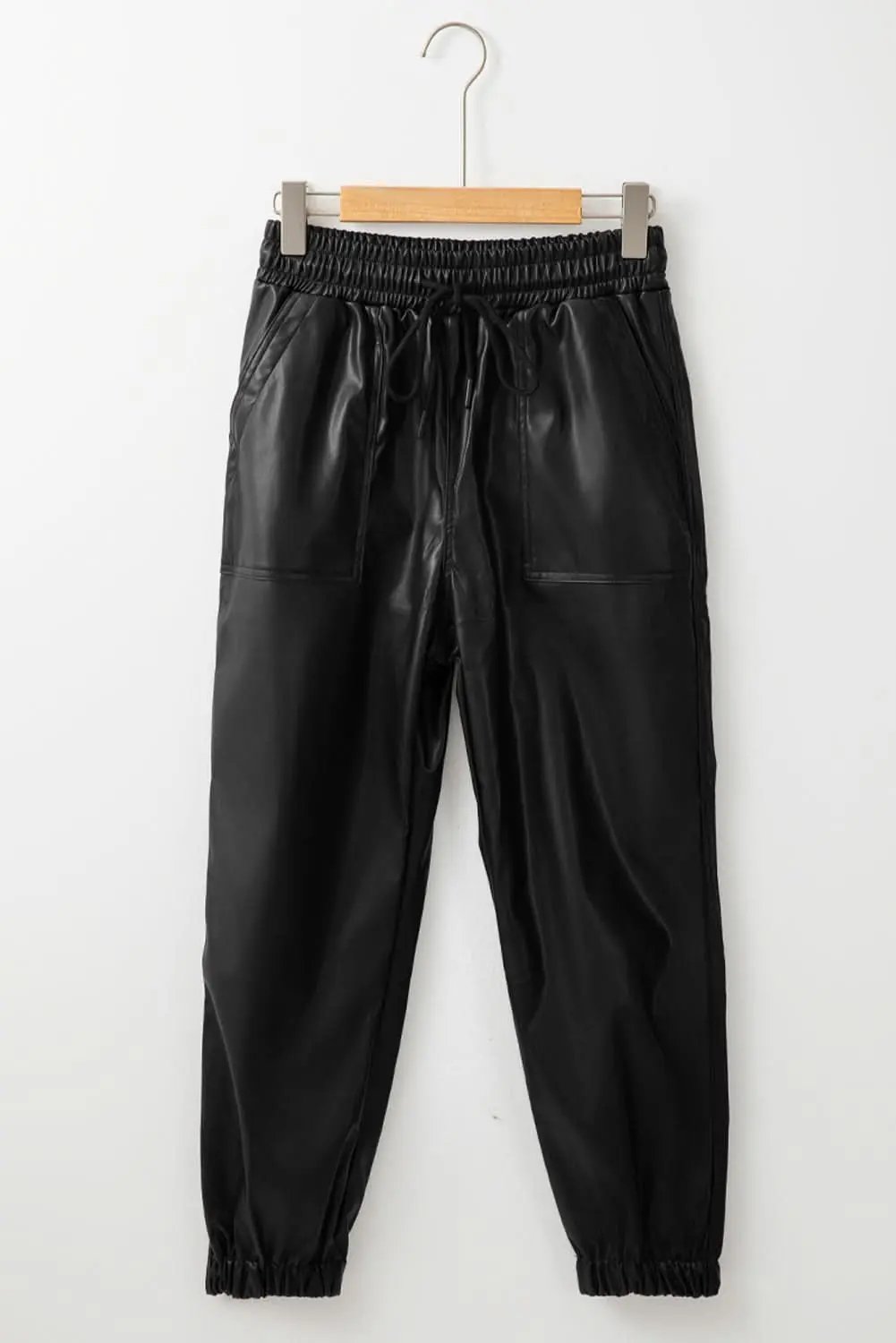 Chic black faux leather joggers - Love Salve